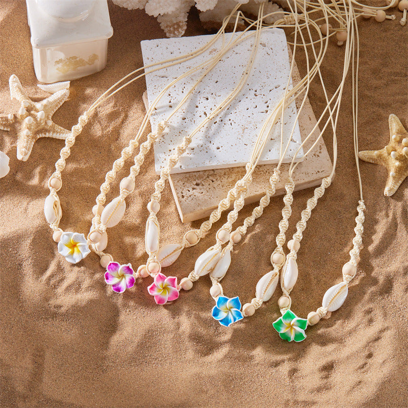 Wholesale Beach Shell Necklace High-grade Soft Pottery Flower Adjustable Woven Necklace
