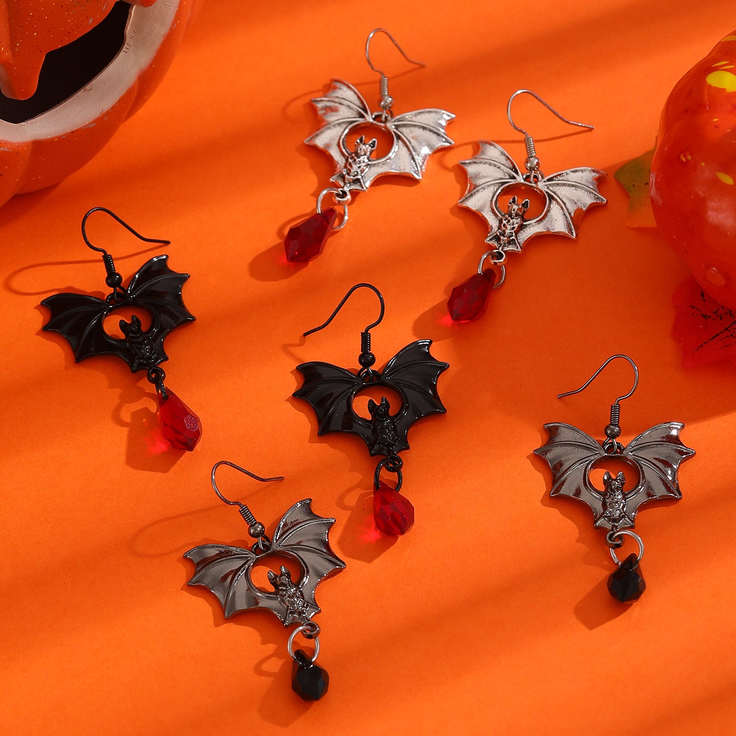 Wholesale Gothic Bat Pendant Earrings,  Zinc Alloy Ancient Silver,  Trendy Party Wear Fashion Accessory