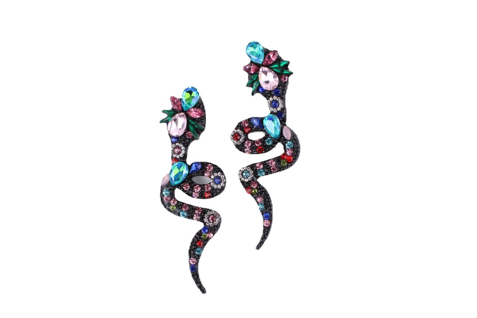 Wholesale  catwalk color diamond alloy full diamond snake-shaped flower earrings