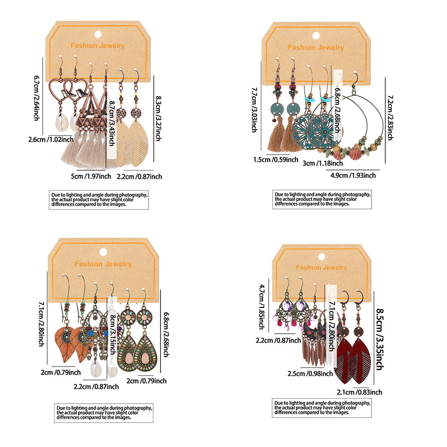 Wholesale Cross-Border Hot Selling Retro Bohemian Style Earrings Set Fashion Holiday Style Dopamine Color Ear Jewelry
