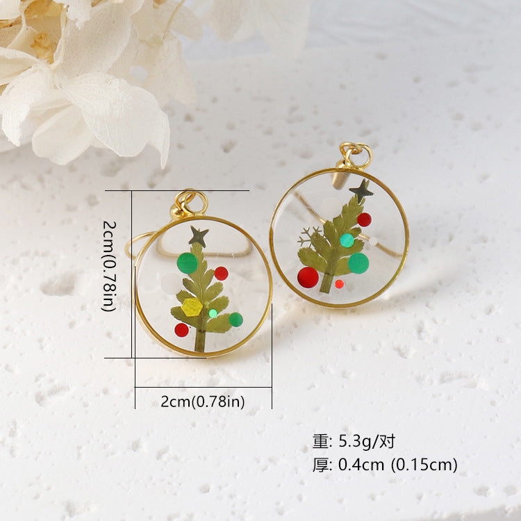 Wholesale Christmas Dried Flower Resin Preserved Flower Earrings