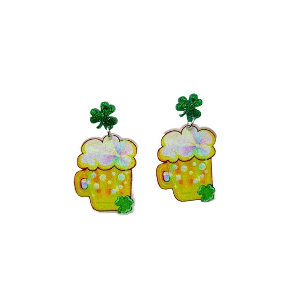 Wholesale 10pcs St. Patrick's Day Acrylic Glitter Green Hat Clover Earrings