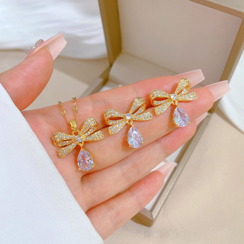 Wholesale Full Zirconium Electroplated Copper Micro-inlaid Earrings and Necklace Sets ACC-NE-LiGe003