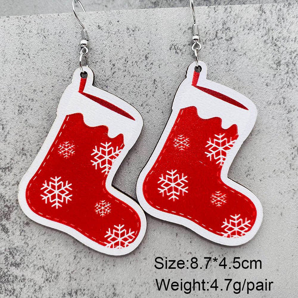 Wholesale Christmas Santa Claus Christmas Stocking Elk Wood Earrings ACC-ES-ChenY055