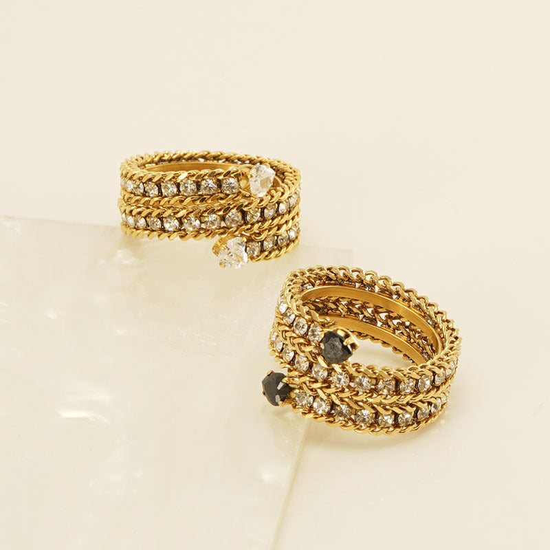 Wholesale Stainless Steel 18k Full Diamond Multi-layer Open Adjustable Rings ACC-RS-ZhongXin007