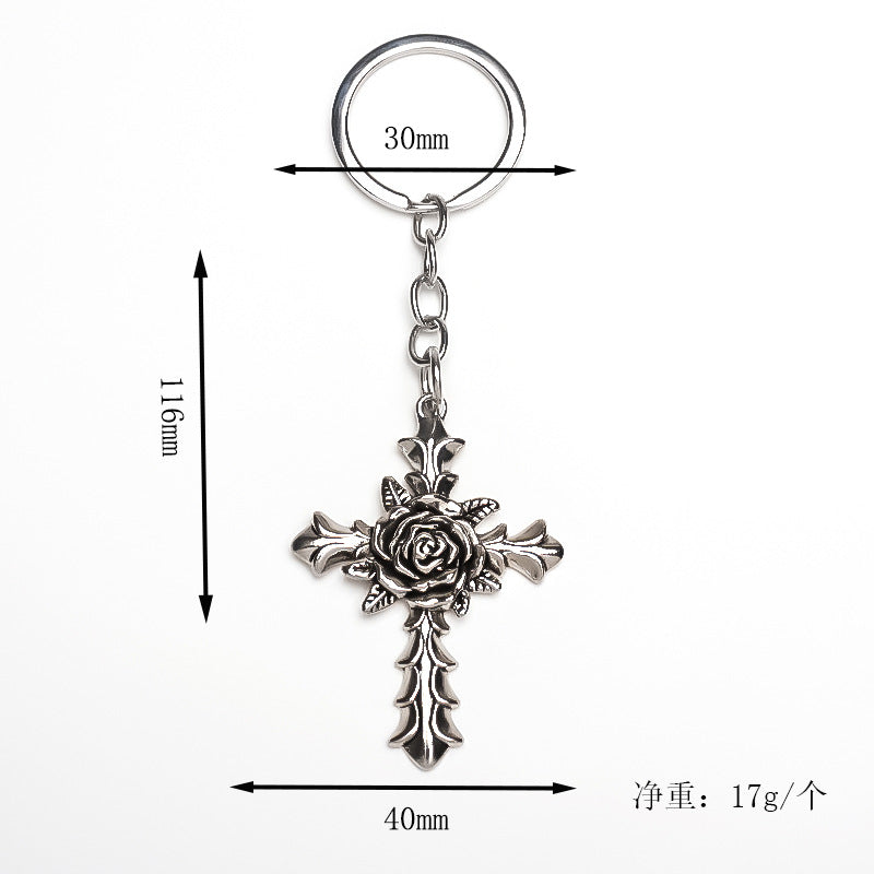 Wholesale Silver Electroplated Alloy Flower Cross Keychain Chic Bag Charm For Men Women