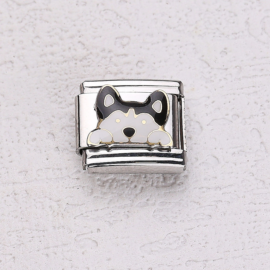 Wholesale 10pcs Italian Charm Bracelet 9mm DIY Splicing Cartoon Bear Pet Dog Stainless Steel Composable Bracelet