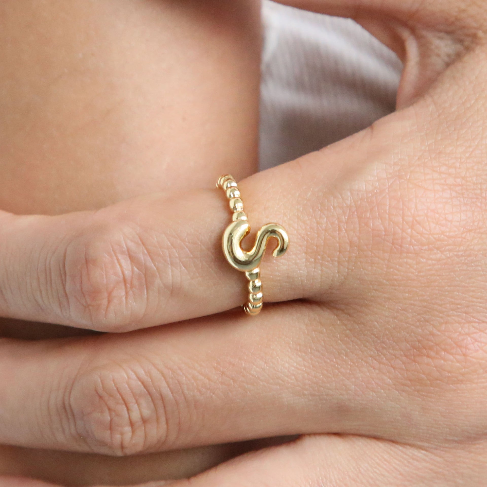 Wholesale  18k Golden Glaze Brass Bubble Balloon Letter  26 Ring