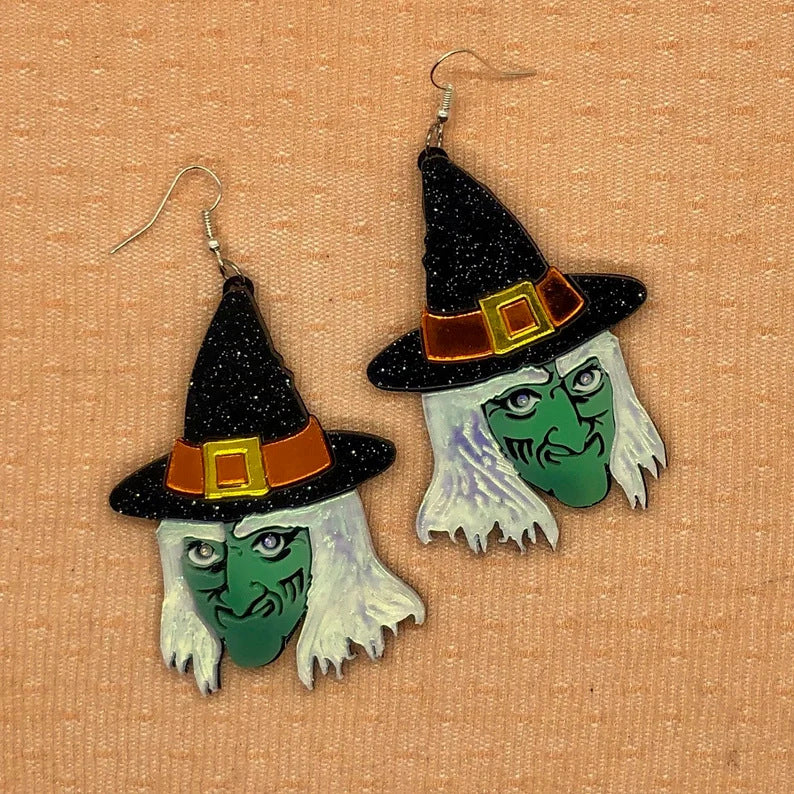 Wholesale Halloween wizard hat ghost witch funny acrylic earrings