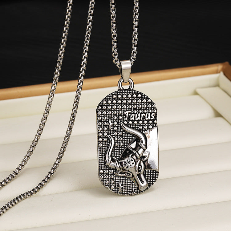 Wholesale Titanium Steel 12 Constellation Necklace  Personality All-match Retro Necklaces