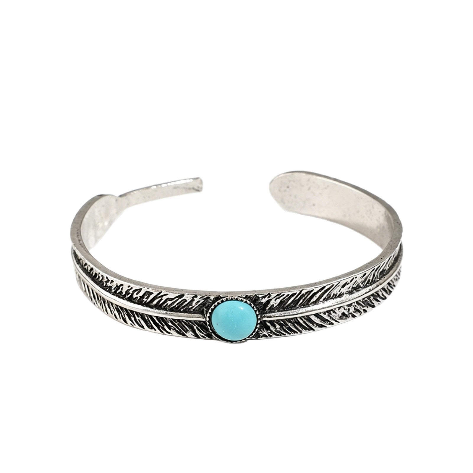 Wholesale Bohemian Retro Carved Cuff Bracelet,  Alloy Feather Turquoise Design,  Fashion Accessory for Boutique Resale