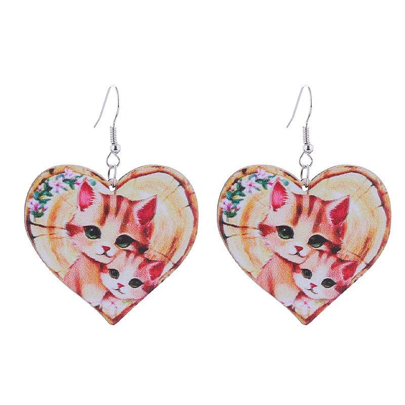 Wholesale Mother' s Day Wooden MOM Leopard Print Lip Print Creative Cartoon Earrings