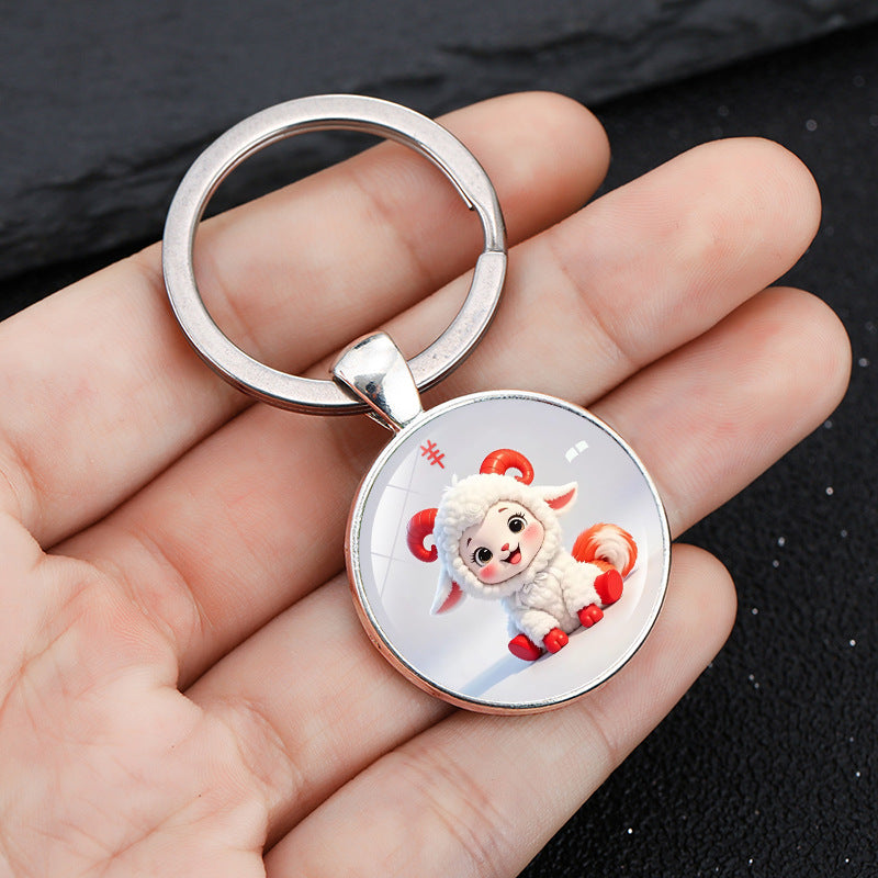 Wholesale Round keychain with zodiac pattern