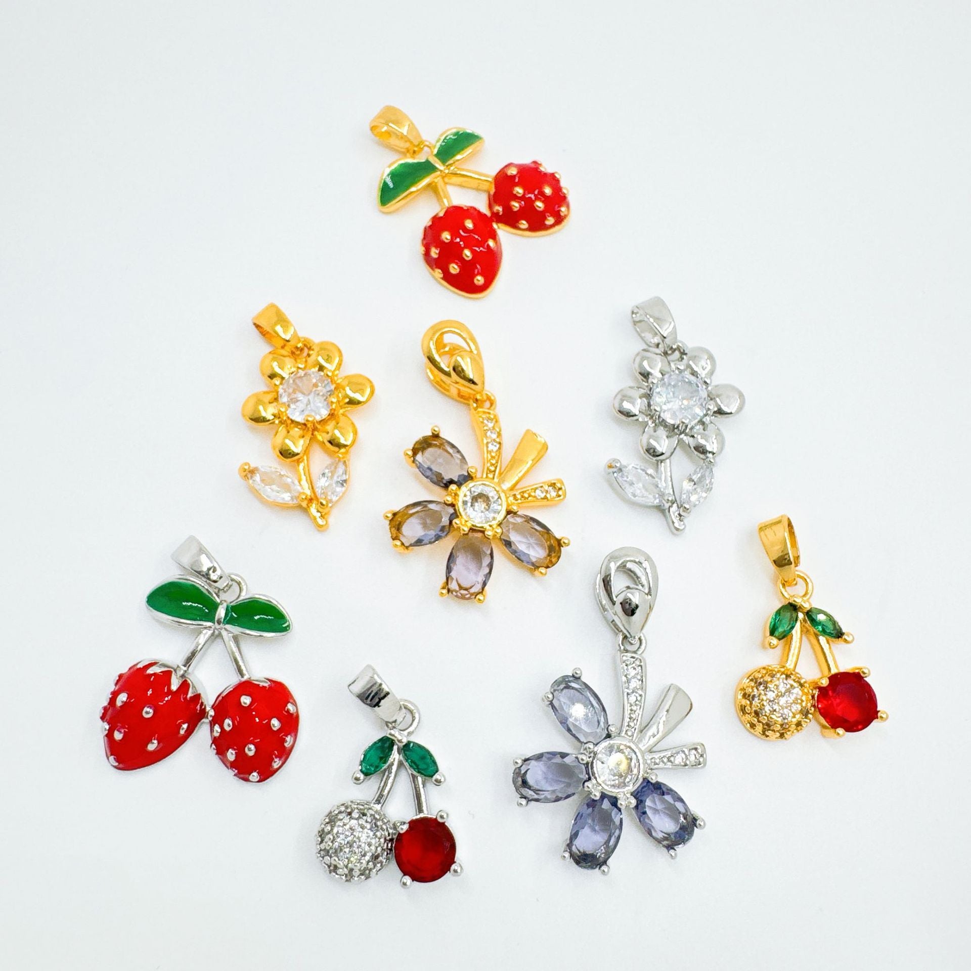Wholesale Trendy Cherry Pendant Necklace,  Gold Plated Copper Zircon Jewelry Accessory