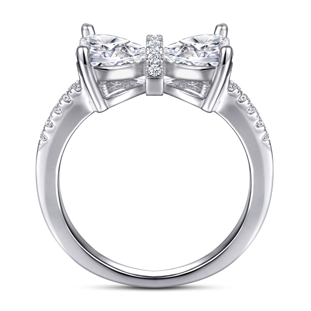 Wholesale  925 sterling silver bow ring  heart-shaped zircon diamond ring