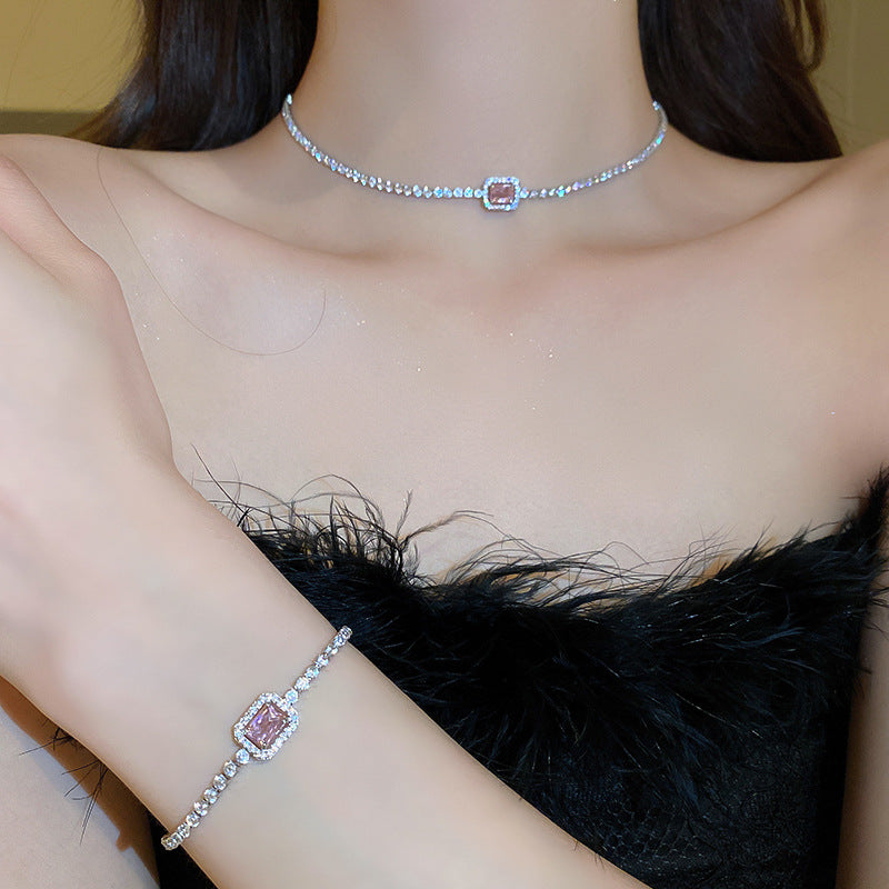 Wholesale Luxury Zircon Square Geometric Choker Necklace