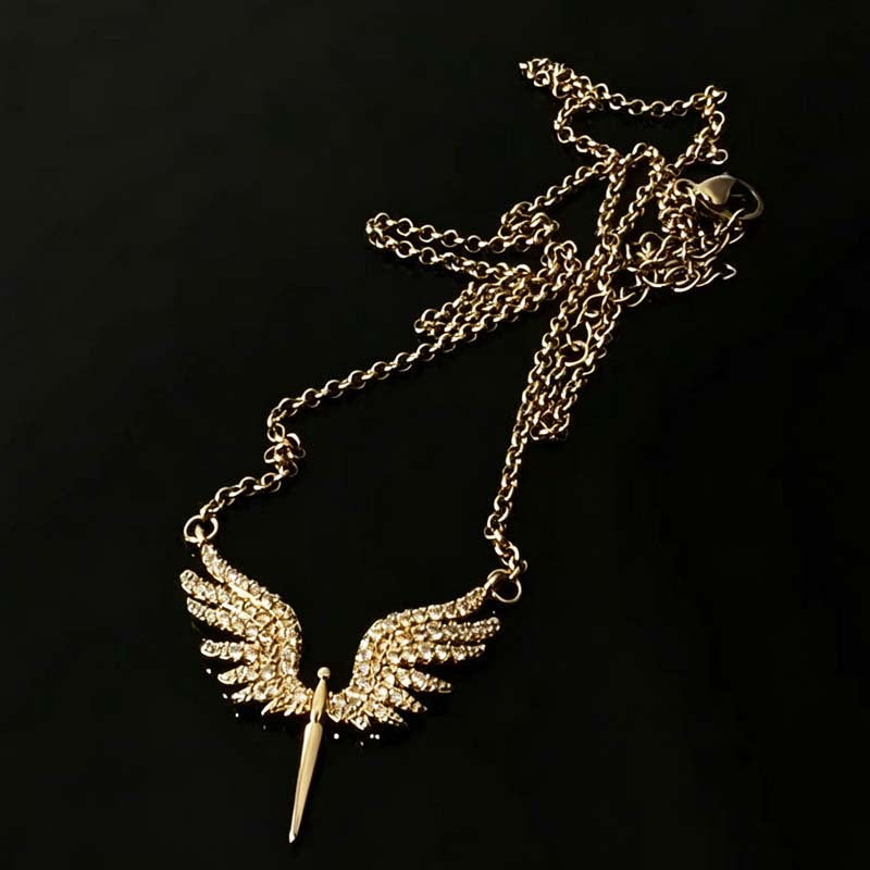 Wholesale Men' s Cross-Border New Fashion Angel Wings Necklace Women' s Clavicle Chain Creative Wings Micro-Embedded Pendant Accessories