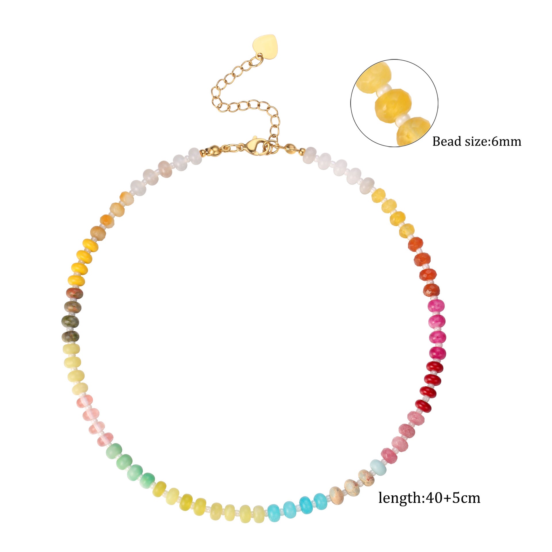 Wholesale  Rainbow Color Natural Stone Necklace  Bohemian Beaded Beach Necklace