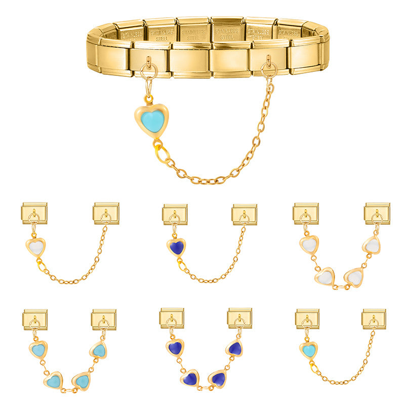 Wholesale Italian Charm Bracelet 9mm DIY Splicing Gold Double Pendant Stainless Steel Composable Bracelet