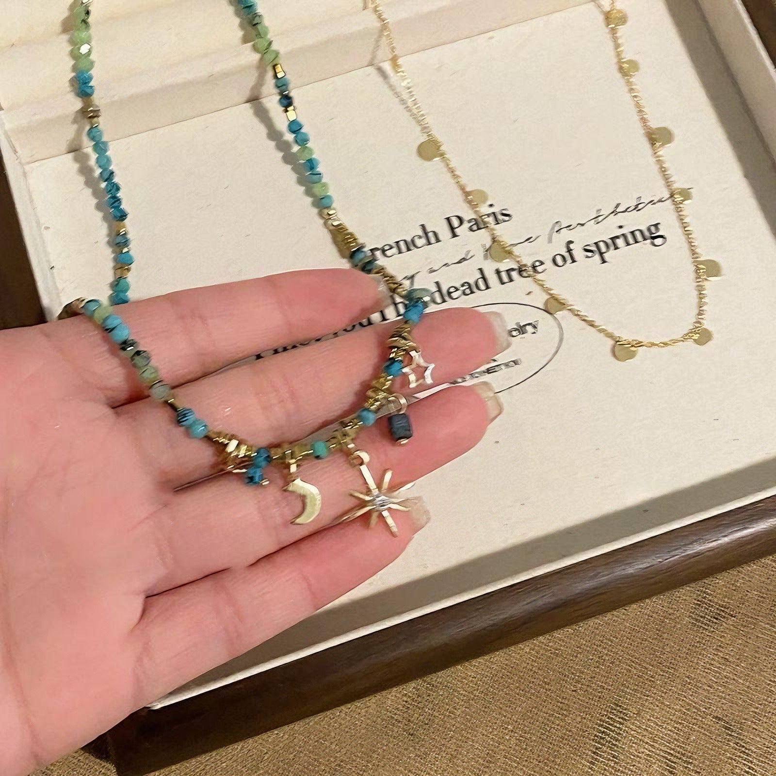 Wholesale Bohemian Blue Beaded Stacked Choker Necklace