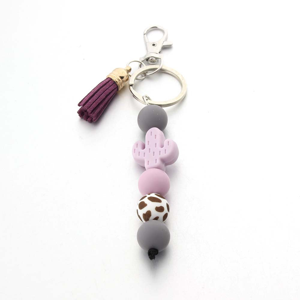 Wholesale Cartoon Cactus Silicone Beaded Keychain ACC-KC-JinAn005