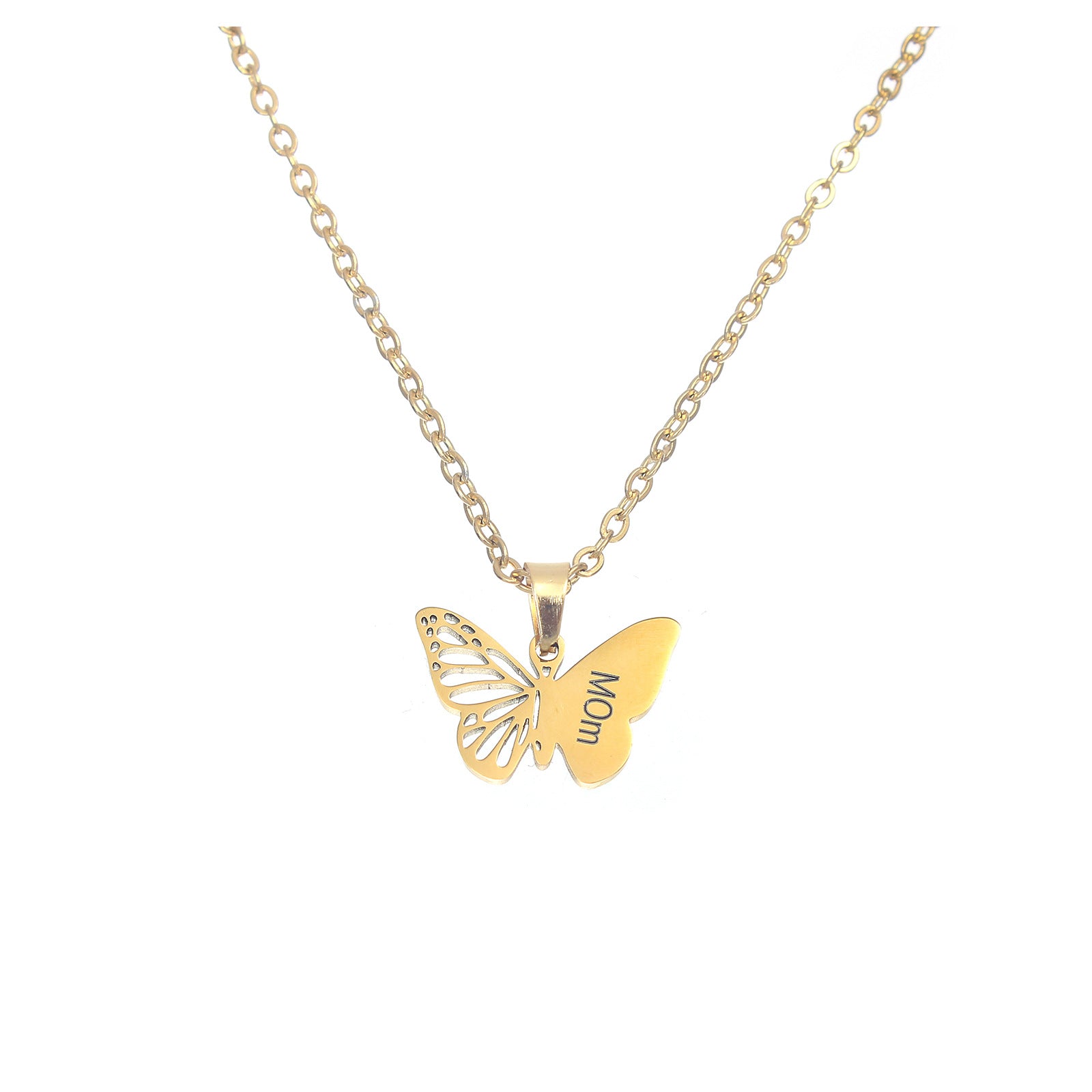 Wholesale  stainless steel lettering Golden Butterfly Mother pendant necklace