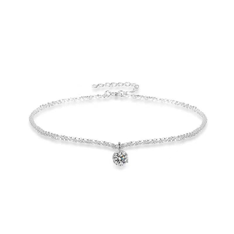 Wholesale Sparkling Silver Anklet Women' s Fashion Niche Design Foot Jewelry 2025 Summer Sparkling Diamond Baby' s Breath Anklet