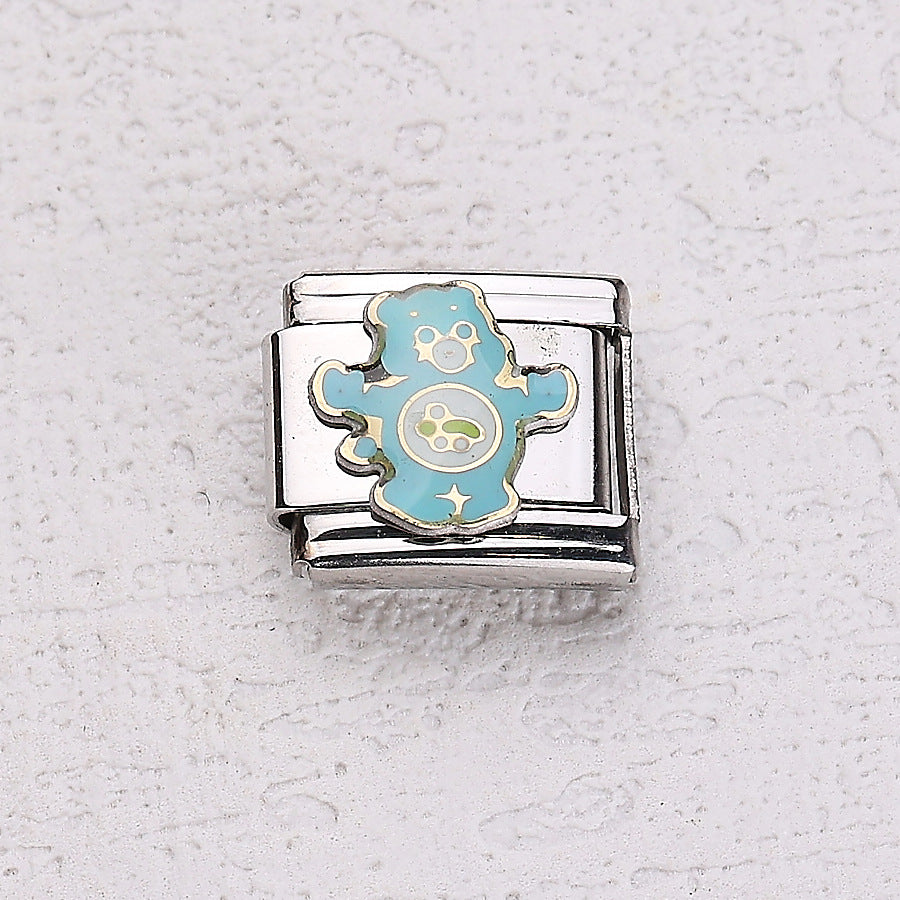 Wholesale 10pcs Italian Charm Bracelet 9mm DIY Splicing Cartoon Bear Pet Dog Stainless Steel Composable Bracelet