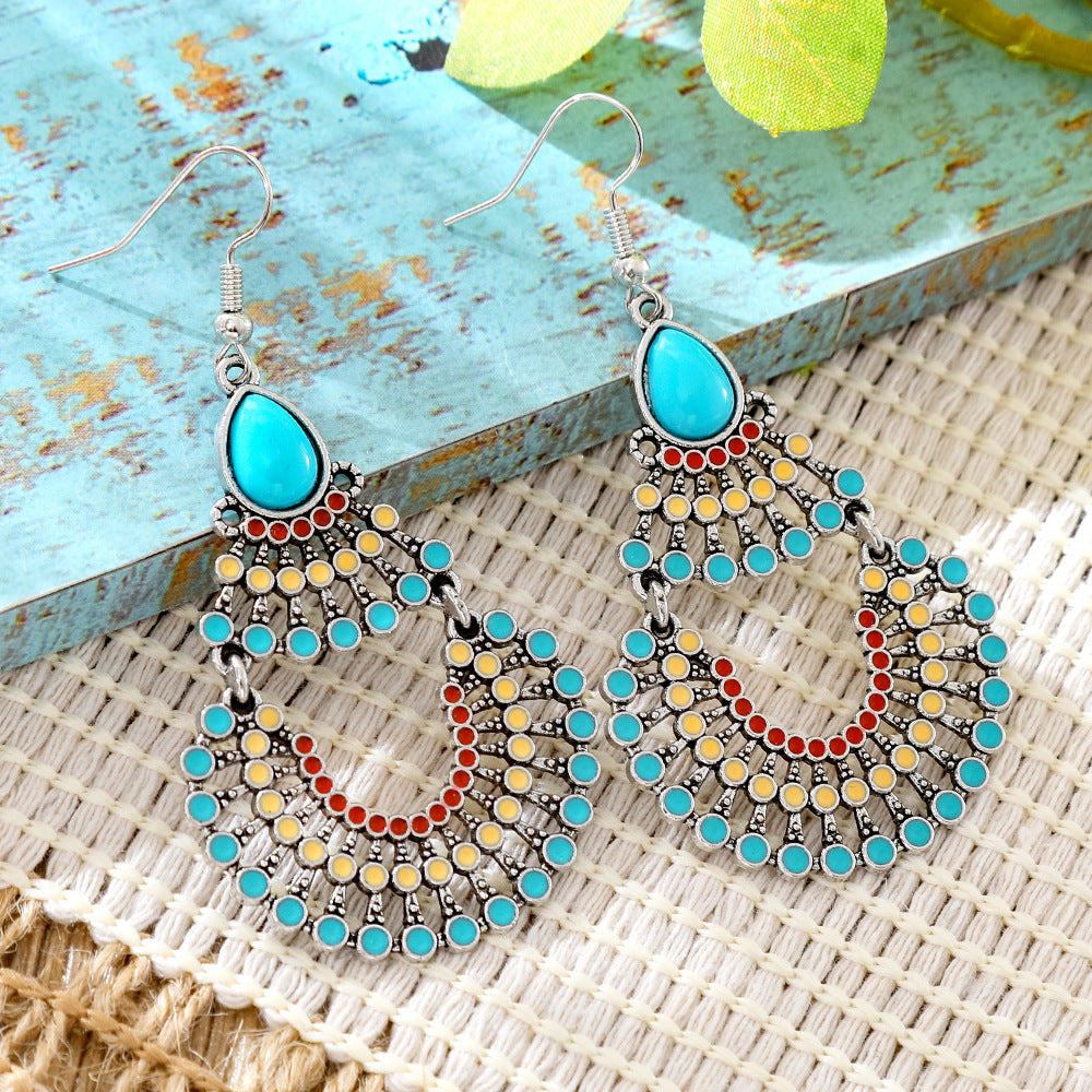 Wholesale Bohemian Fan Earrings Colorful Beads Alloy Jewelry Accessory