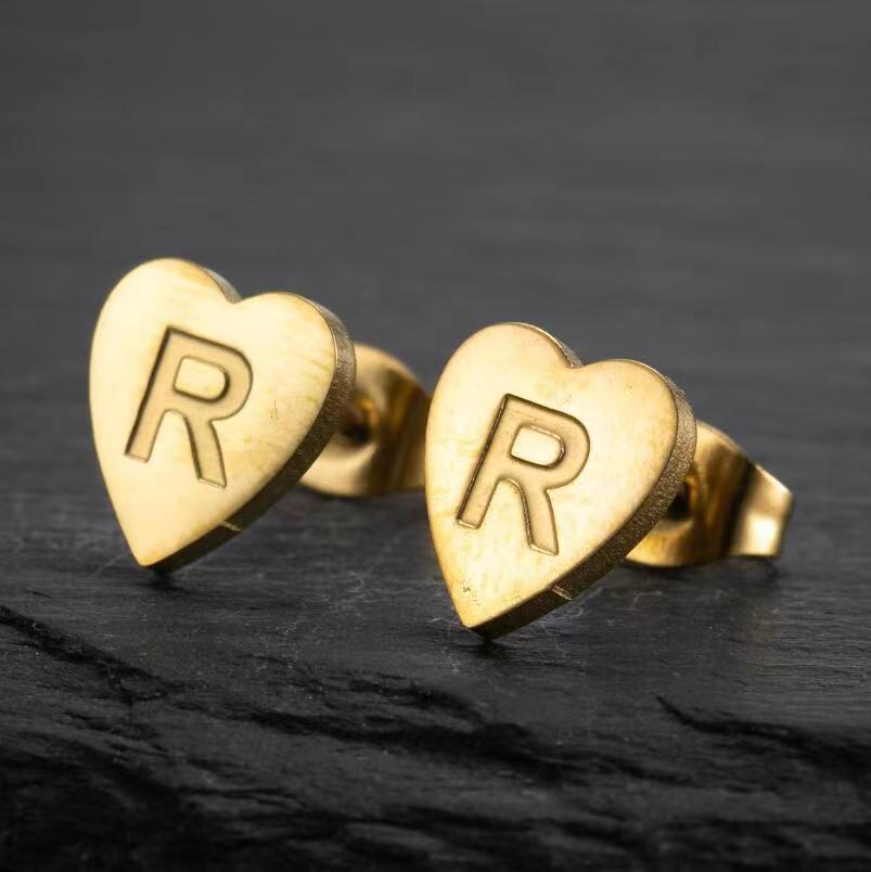 Wholesale Love Earrings English Letters Retro Gold and Silver Earrings Heart Earrings Titanium Steel ACC-ES-FaDiniya001