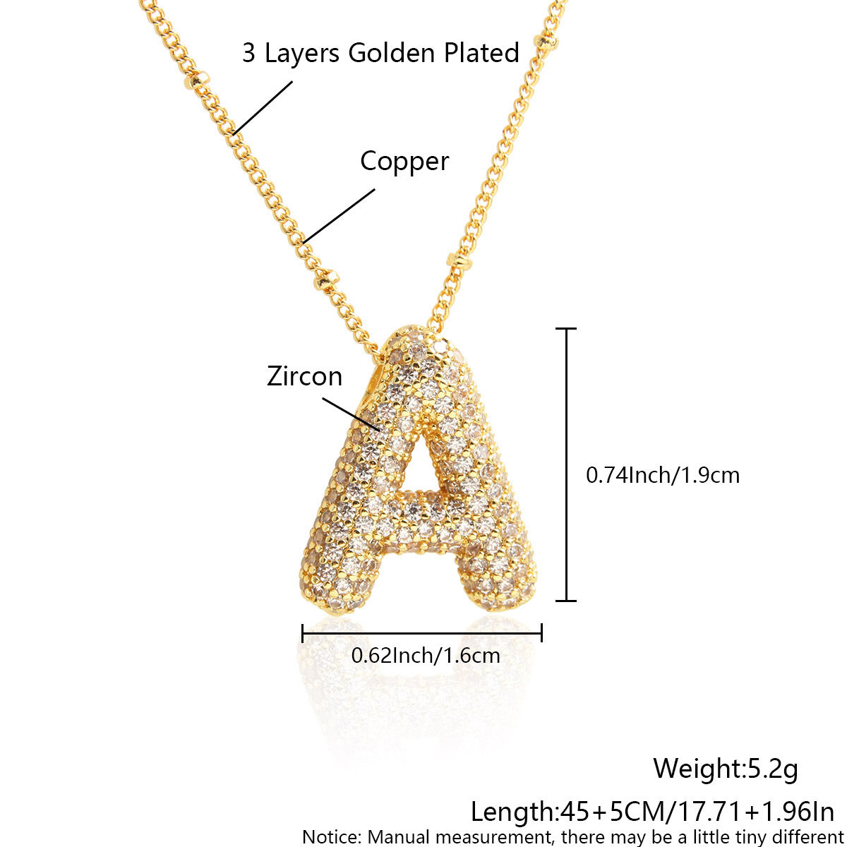 Wholesale Micro Inlaid Zircon Necklace 26 English Letters Balloon Letter Necklace ACC-NE-BaiTian002