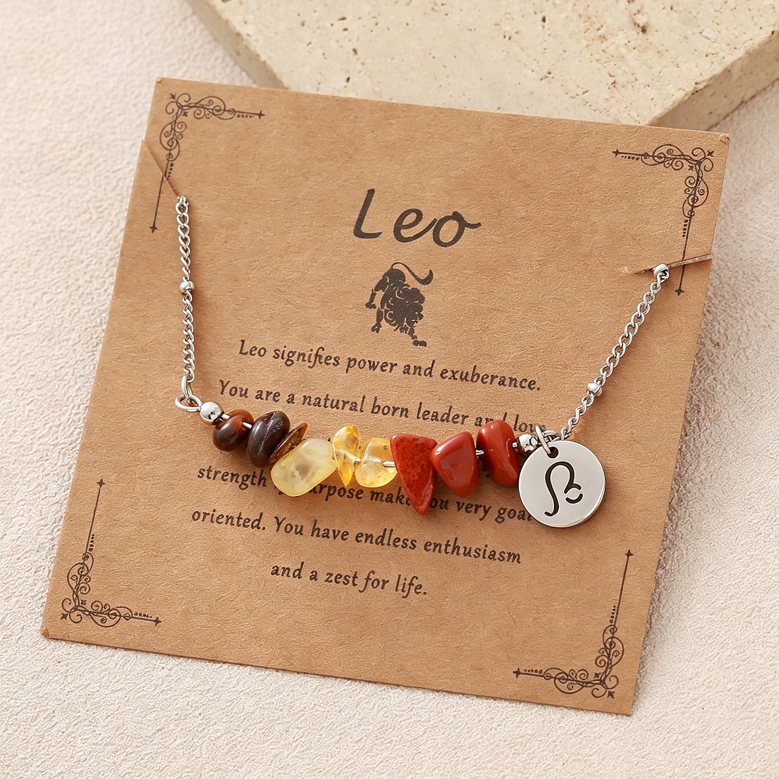 Wholesale Zodiac Stone Crushed Stainless Steel Bracelet with Pendant Fashion Accessory Gift