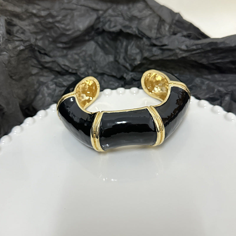 Wholesale Retro Fashionable Enamel Oil Dropping Irregular Wave Bamboo Opening Bracelet