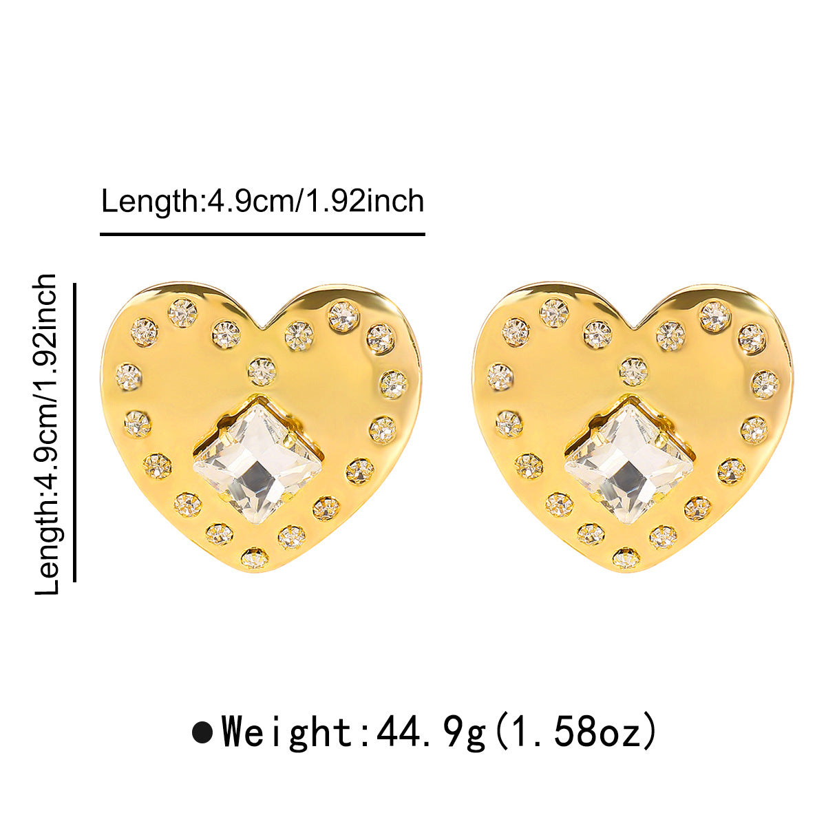 Wholesale exaggerated metal glossy square diamond mirror heart earrings