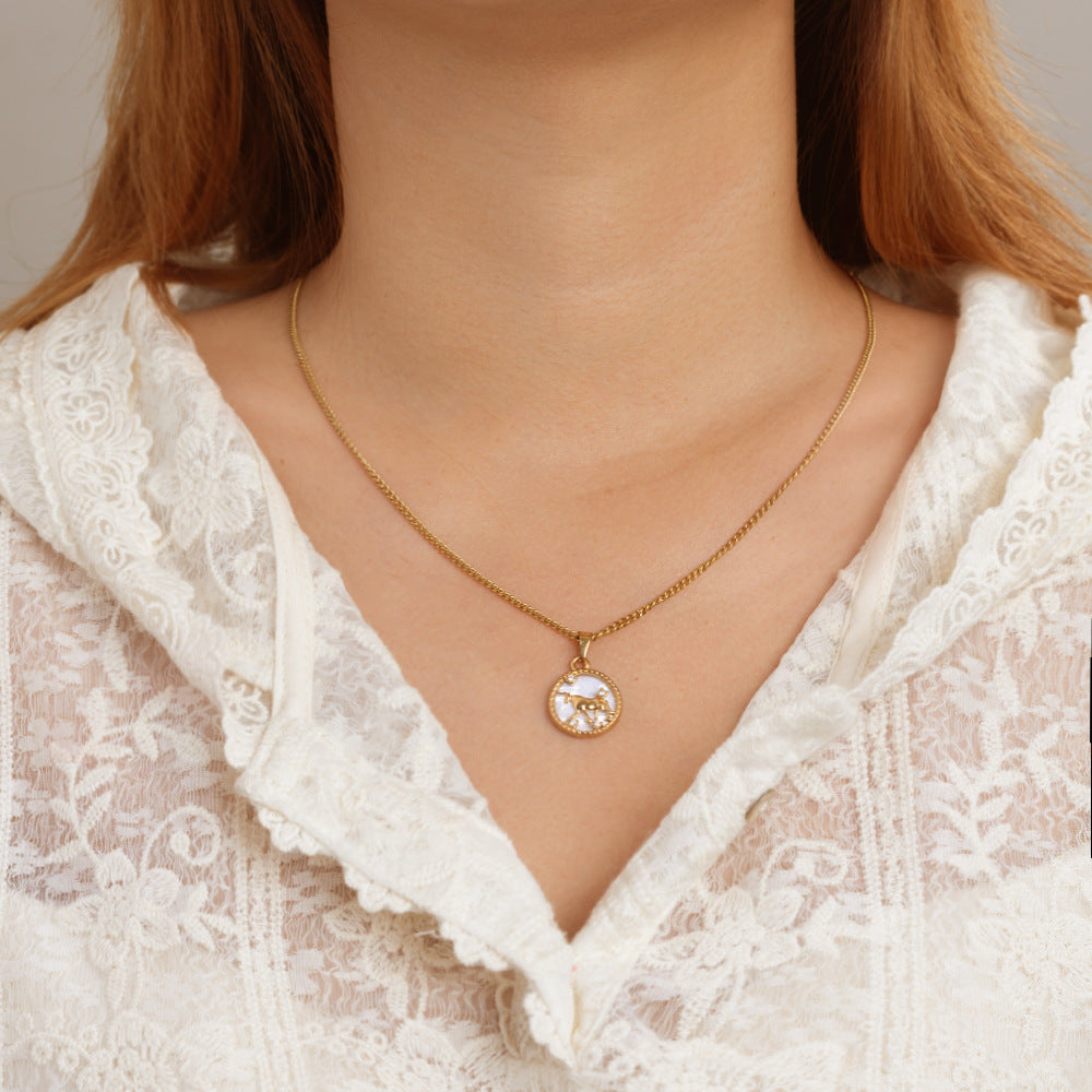 Wholesale Stainless Steel Zodiac Pendant Necklace Round PVD Electroplated Fashion Accessory for Everyday Wear