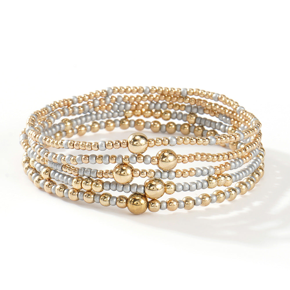 Wholesale Gold Tone Seed Bead Bracelet 5 Piece Set Hand Knitted Geometric Unisex Design Fashion Jewelry Accessory For Everyday Wear And Gifting