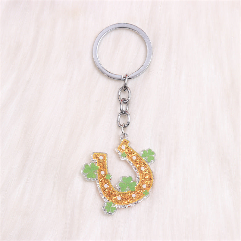 Wholesale St.Patrick Fine Flash Clover Acrylic  Creative Hollow Water Drop Hanging Jewelry Keychain