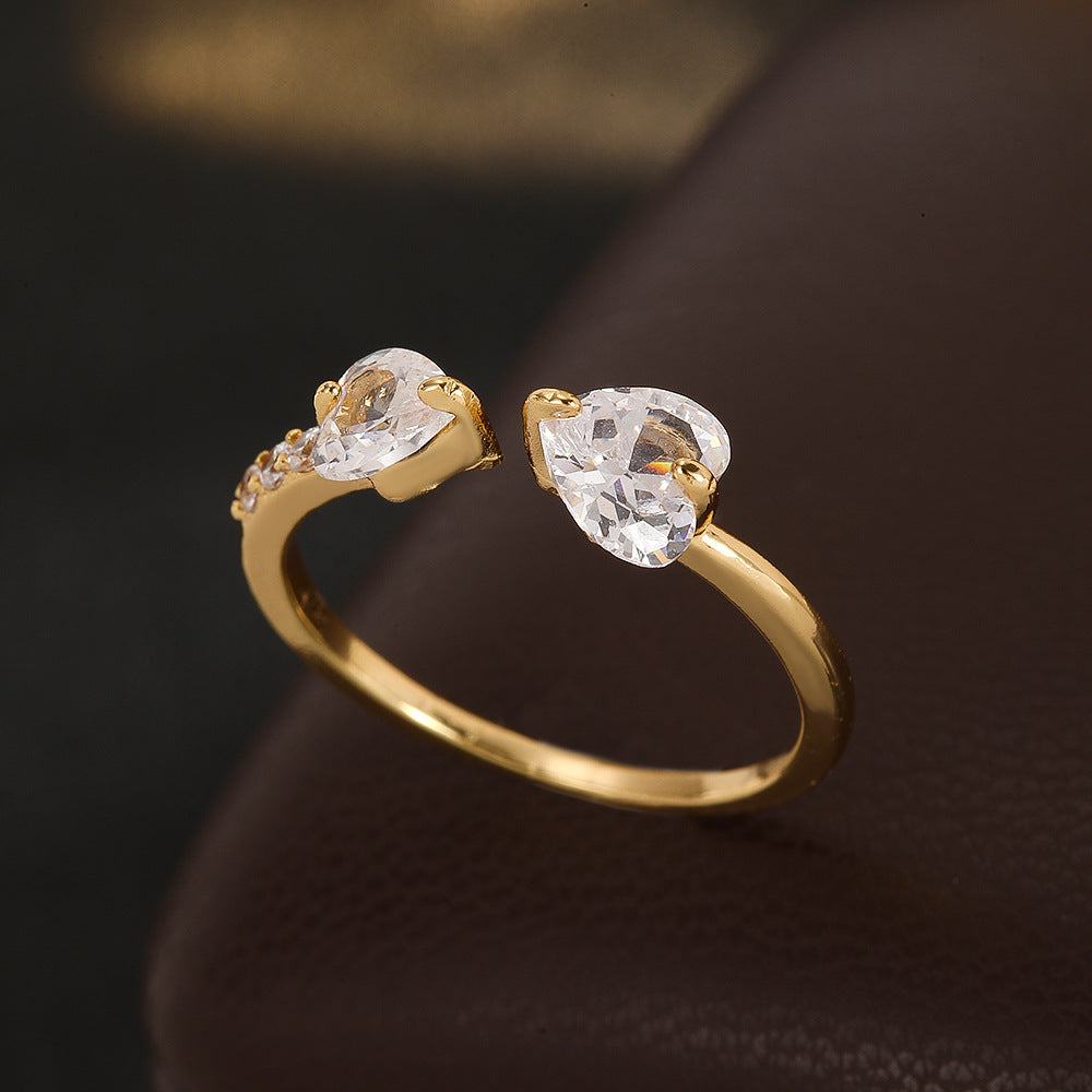 Wholesale Trendy Heart Shaped Zircon Open Ring Jewelry Accessory For Party Gift
