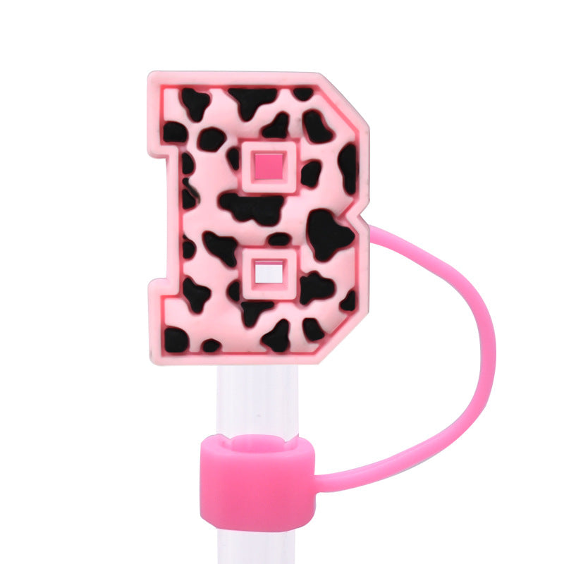 Wholesale Random 100pcs Pink leopard print cartoon Straw Cover Straw Tube Cap