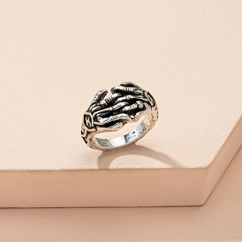 Wholesale Palm Ring Cool Hip-Hop Street Ins Style Retro Old Stylish Fashion Skull Five-Claw Ring