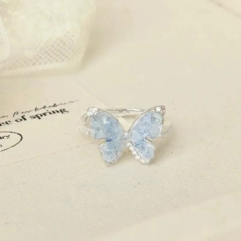 Wholesale  light green Butterfly Shining Opening Ring
