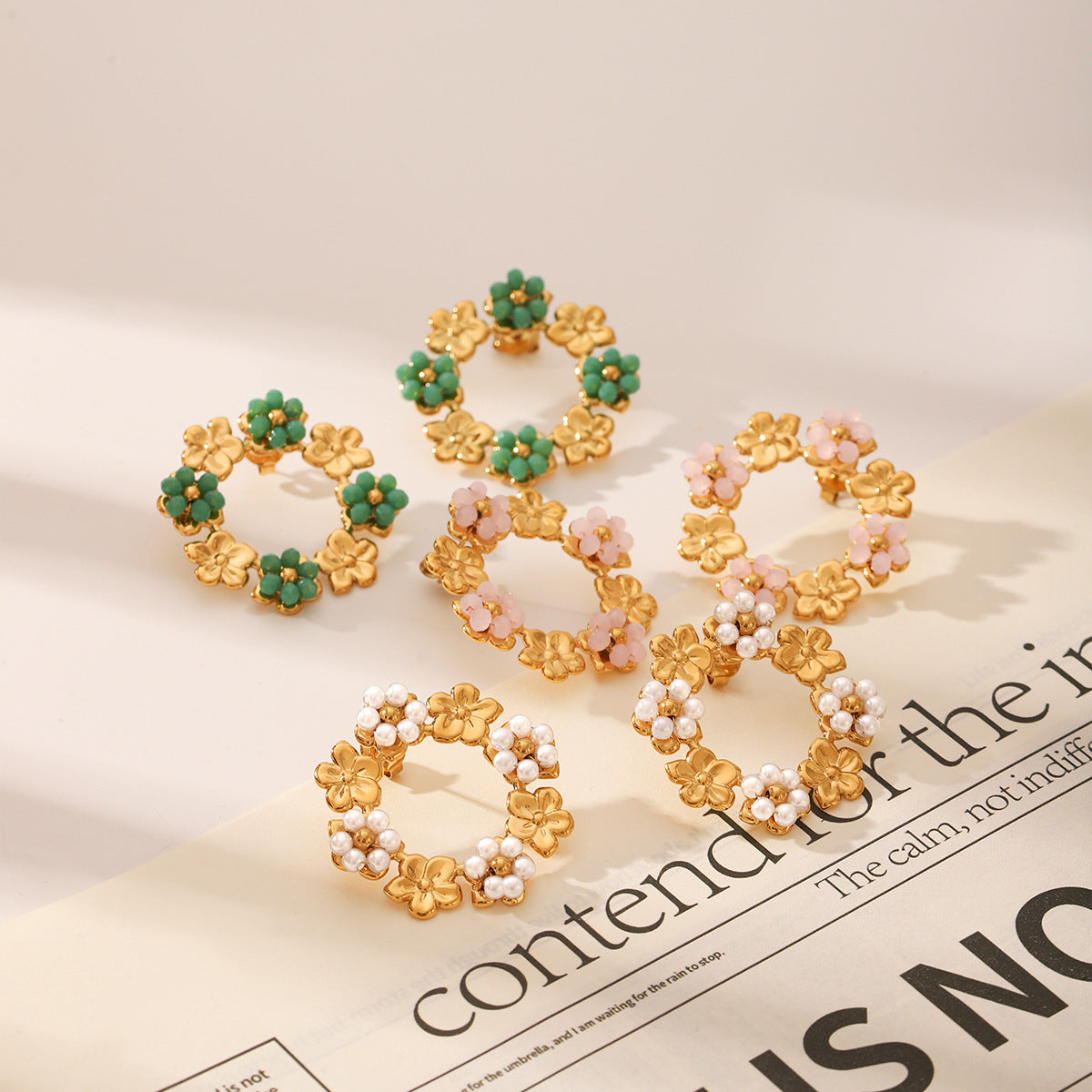 Wholesale  Stainless Steel 18K Gold Pearl Wreath Earrings