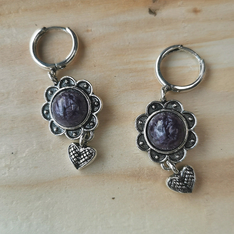Wholesale Round purple natural stone ethnic style earrings