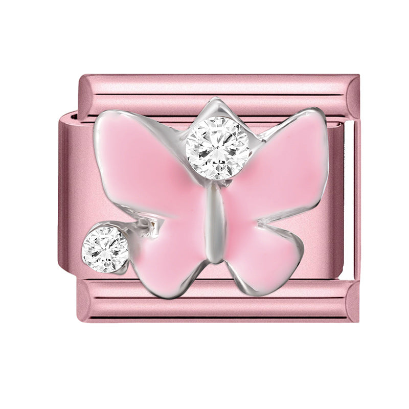 Wholesale 9mm Italian Charm Starter Bracelets pink series  DIY  Single Section Creative Stainless Steel Composable Bracelet