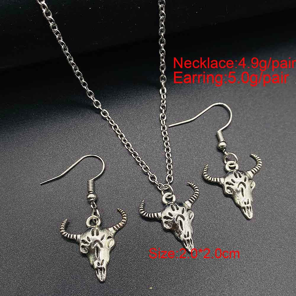 Wholesale Trendy Western Turquoise Cactus Cattle Head Earrings &  Necklace Set Jewelry Accessory