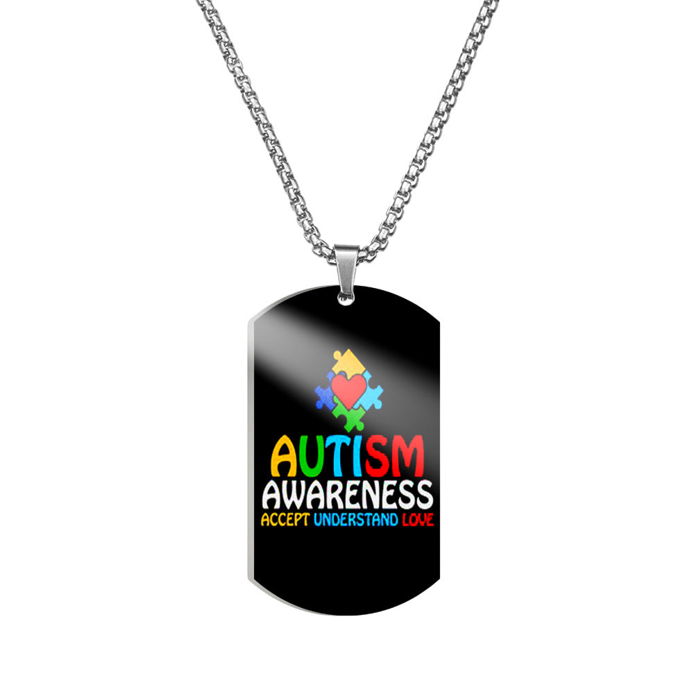 Wholesale Autism Puzzle Color Printed Pendant Stainless Steel Necklace ACC-NE-HuanYu001
