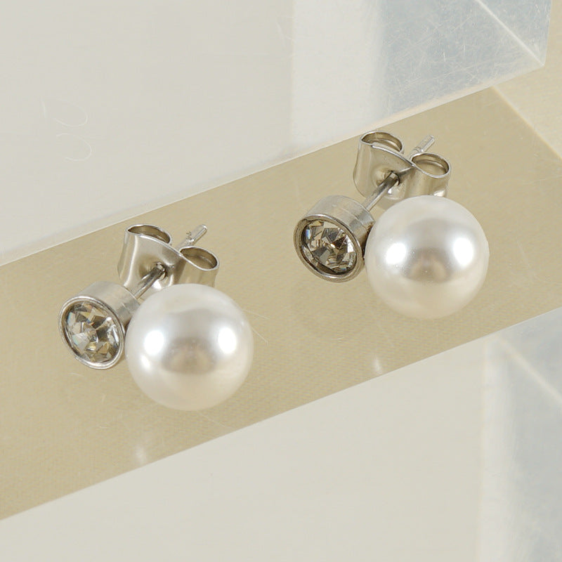 Wholesale Stainless Steel Pearl Diamond Stud Earrings Titanium Steel 18k Earrings ACC-ES-Zhongy004