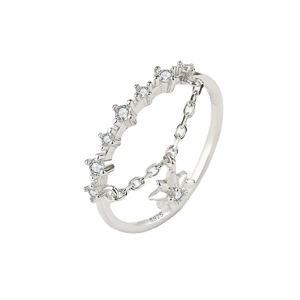 Wholesale S925 Sterling Silver Inlaid Zircon Tassel Flower Ring