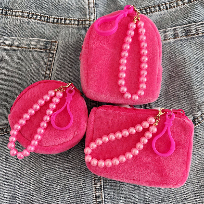 Wholesale Rose Red Leopard Print Plush Coin Purse Keychains ACCVIP