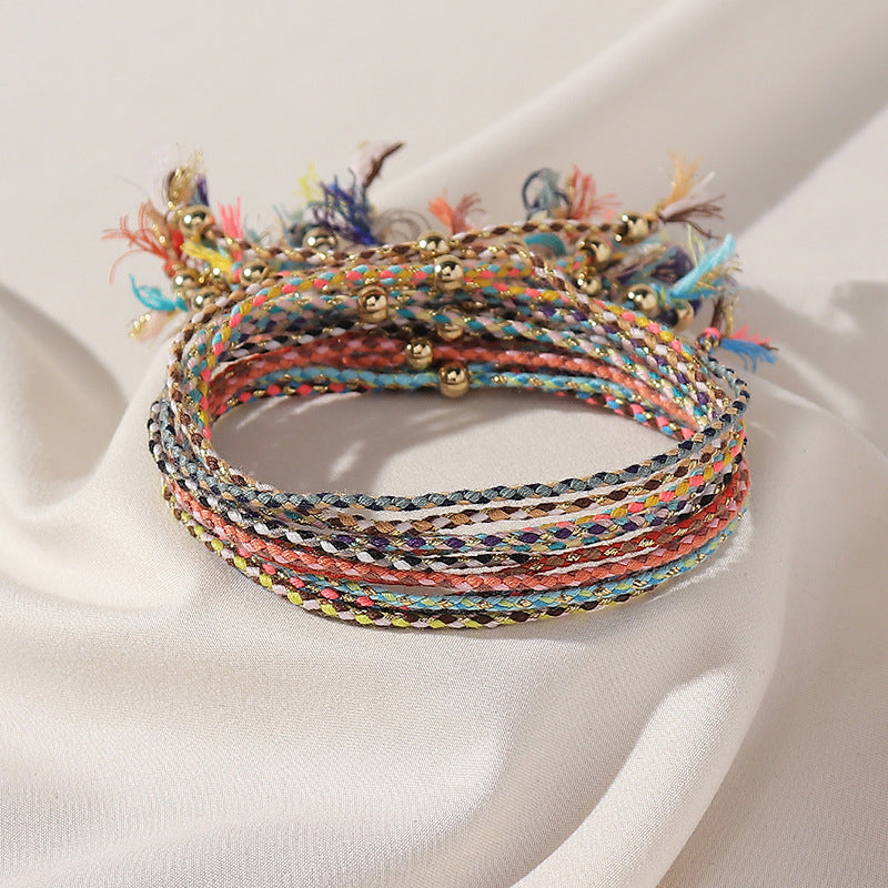 Wholesale  ethnic style hand-woven colored cotton rope suit bracelet